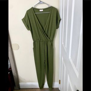 Army green pink lily jumpsuit